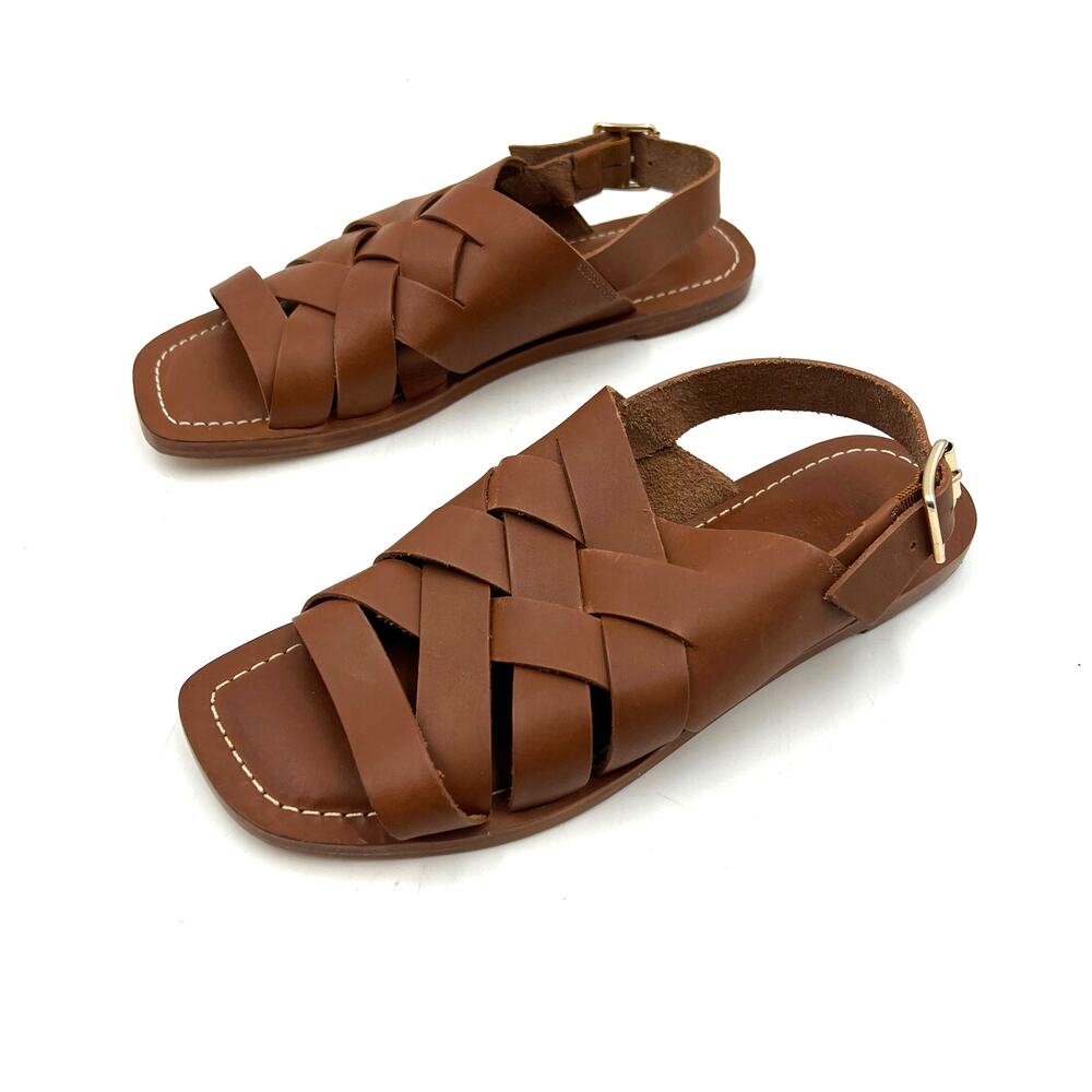 Loeffler Randal Grayson Leather Peep Toe Slingback Sandals Tan Coastal Prep - Picture 10 of 10